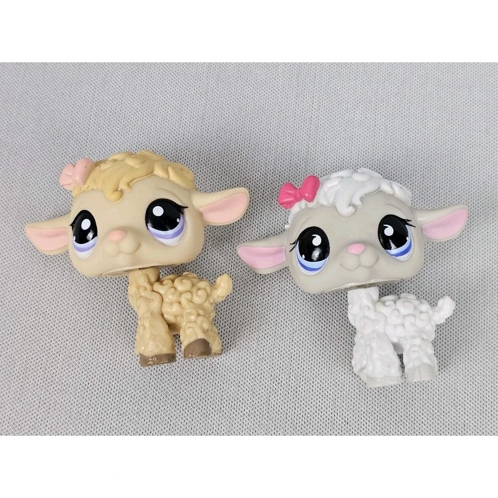 Littlest Pet Shop Hasbro LPS White Lamb #376 and Tan Lamb #1003